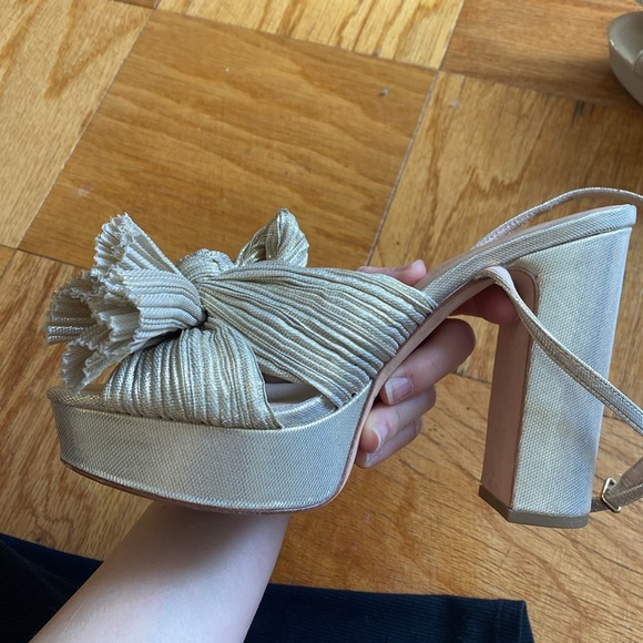 Loeffler Randall gold/beige Natalia 115MM Pleated Bow Platform Sandals. - Picture 3 of 8
